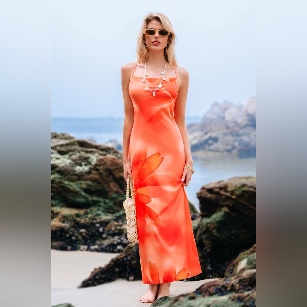 Cupshe Orange Floral Maxi Dress